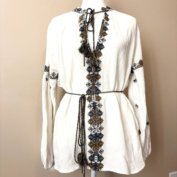 Scarlet Poppies Ibiza S/M Tunic Top Chic Embroidered Belted Beach - Picture 3 of 16